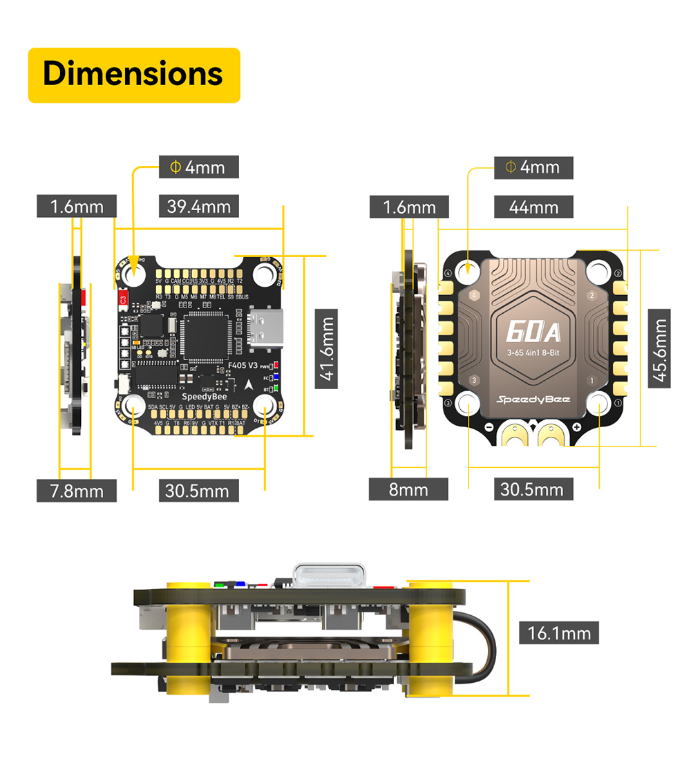 SpeedyBee-F405-V3-BLS-60A-4In1-ESC-F4-OSD-Flugsteuerung-3-6S-mit-9V-5V-33V-BEC-Ausgang-Stack-fuumlr--2008622-11